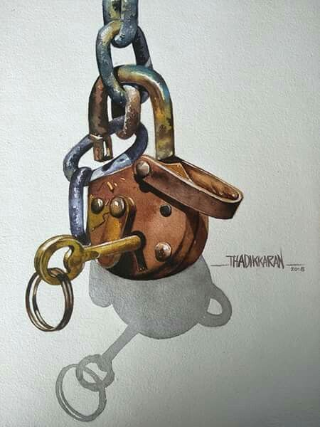 Lock And Key Art, Key Sketch Drawings, Watercolour Object Painting, Gcse Art Theme Lock, Lock Art Gcse, Gcse Art Lock, Lock Drawing, Color Drawing Art, Calligraphy Art Print