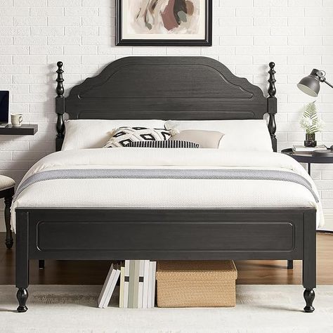 Amazon.com: Susalt Wood Queen Bed Frame with Wooden Headboard and Footboard, Heavy Duty 12 Solid Wood Slats Support, Rubber Wood Platform Bed Frame with large Under Bed Storage, No Box Spring Needed, Rustic Black : Home & Kitchen Kingsize Bed Master Bedrooms Cozy, Black Wrought Iron Bed Bedroom, 2 Queen Beds In One Room, Vintage Bed Frame Wooden, Dark Farmhouse Bedroom, Boho Bedroom With Black, Black Iron Bed Decor, Metal Bed Frame Ideas, Black Bedframe Bedroom Ideas