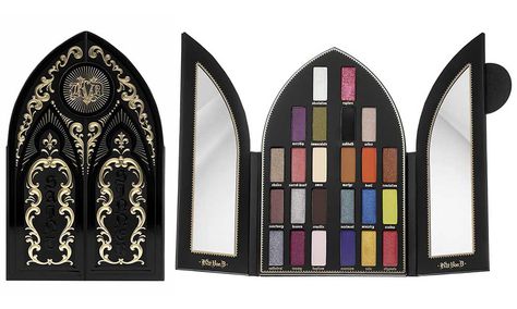 Wishlist - Kat Von D Saint & Sinner Eyeshadow Palette Horror Makeup Palette, Goth Makeup Palette, Kat Von D Palette, Makeup Pallets, Eyeshadow Collection, Kat Von D Makeup, Makeup Package, Disney Makeup, Goth Beauty