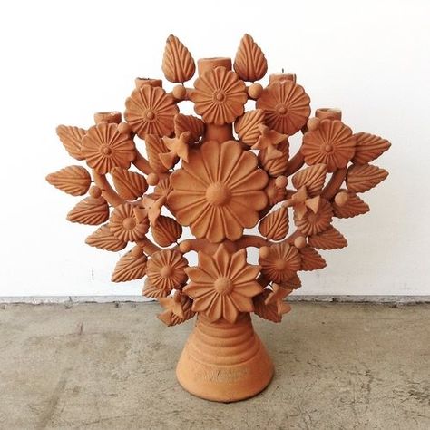 Vintage Oaxacan 'Tree of Life' Candelabra — grain Burled Wood Table, Ceramic Floor Lamps, Carved Bench, Aluminum Coffee Table, Brass Desk Lamp, Agate Table, Antler Chandelier, Holiday Deco, Mexican Ceramics