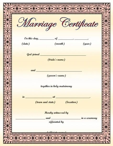 Marriage Certificate Template - BestTemplatess - BestTemplatess Marriage Contract Aesthetic, Fake Marriage Certificate, Marriage Certificate Template, Character Sheet Writing, Fake Marriage, Airborne Army, Marriage Signs, Good Cv, Birth Plan Template