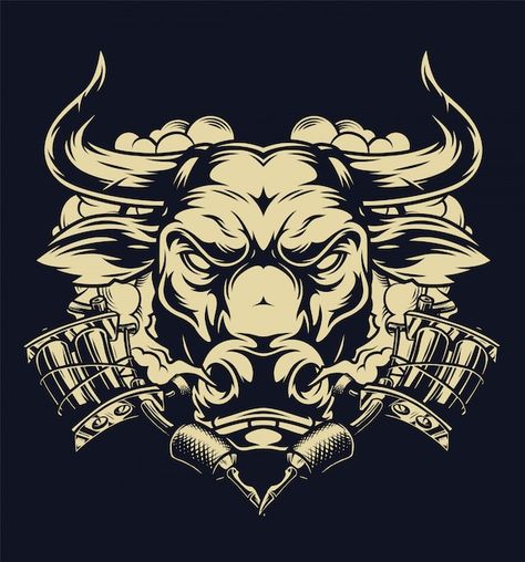 Monochrome Tattoo, Ox Tattoo, Colorful Skull Art, Arm Tattoos Drawing, Truk Besar, Fish Background, Tattoo Background, Bull Art, Bull Tattoos