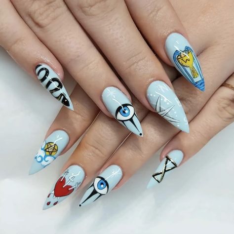 8 Tarot Card Nail Art Ideas for Divine Inspiration | Allure Esoteric Nail Art, Tarot Nails Art, Blue Symbolism, Nail Polish Ideas Easy, Mystic Nails, Ring Finger Nails, Witchy Nails, Nail Time, Instagram Nails