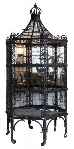 Fabulous Art Nouveau Wrought Iron Birdcage | Modernism Pigeon Coop, Birdcage Decor, Gothic Industrial, Antique Bird Cages, Gilded Cage, Gothic Garden, Gothic Furniture, Vintage Bird Cage, Charles Rennie Mackintosh