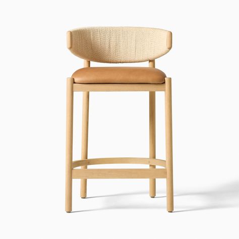 Ezra Counter Stool | West Elm Counter Stool With Cushion, Island Counter, Stool With Cushion, Leather Counter Stools, Counter Stool, Jennifer Aniston, West Elm, Leather Upholstery, Counter Stools