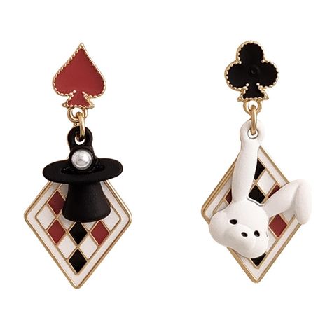 PRICES MAY VARY. Queen of hearts accessories: These stylish earrings are perfect for poker fans and those looking for unique accessories. They feature a fun queen of hearts design that adds a playful touch to any outfit. Queen of spades jewelry: With an asymmetric design and a rabbit motif, these earrings are whimsical and charming, adding a unique flair to your look. Poker accessories: Made with hypoallergenic materials, these earrings are safe for sensitive skin. They make a thoughtful gift fo Queen Of Hearts Accessories, Queen Of Hearts Quinceanera Theme, Descendants Redesign, Queen Of Hearts Inspired Outfits, Queen Of Hearts Outfit, Poker Accessories, Red Descendants, Jewelry Queen, Queen Of Heart