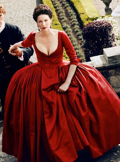 1750s Dress, Outlander Dress, Red Plunge Dress, Terry Dresbach, Outlander Costumes, Outlander Claire, Swan Dress, Century Dress, Red Gowns