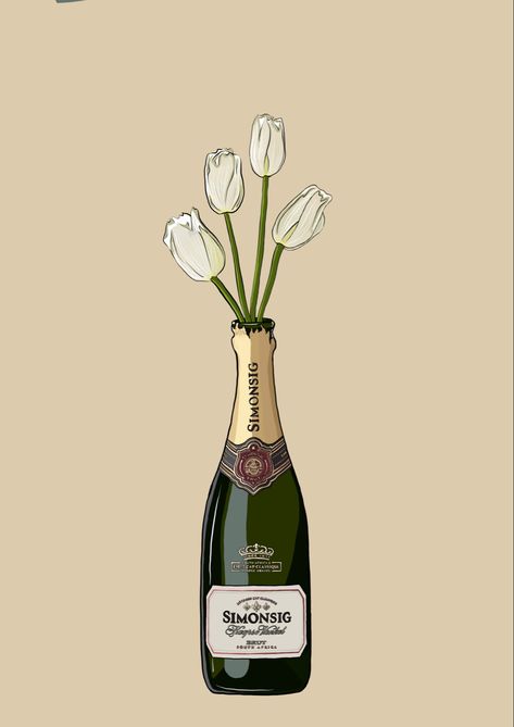 Bottle Of Wine Illustration, Champagne Drawing Bottle, Hennessy Bottle Drawing, Painting Of Champagne Bottle, Alcohol Drawing Aesthetic, Champagne Illustration Graphics, Champagne Bottle Illustration, Champagne Bottle Tattoo, Champagne Bottle Aesthetic