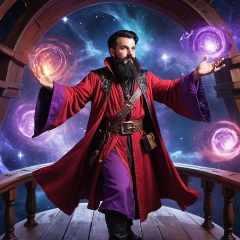 Flying Pirate Ship, Arch Mage, Spells Magic, Powerful Spells, Short Black Hair, Black Beard, Space Nebula, Black Beards, Red And Purple