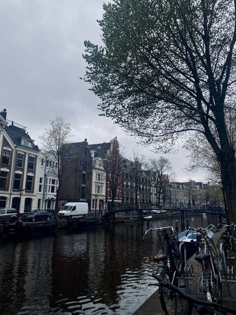 A canal view in Amsterdam, The Netherlands A canal during spring time with gloomy skies, bikes on the side and people wearing many layers of clothes to not freeze in the cold Netherlands wind Amsterdam; The Netherlnads; canal; amsterdam aesthetic; trees; bikes; bike aesthetic; houses; dark; dark aesthetic; spring; travel; amsterdam travel; cars; gloomy skies; skies Amsterdam Dark Aesthetic, Canal Amsterdam, Netherlands Aesthetic, Economic Sustainability, Aesthetic Trees, Amsterdam Aesthetic, Travel Amsterdam, Bike Aesthetic, Spring Travel