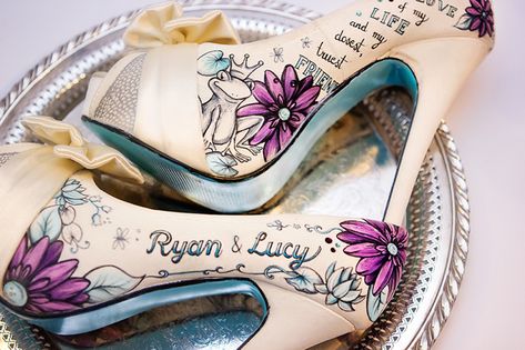 Painted Wedding Shoes, Rock N Roll Bride Magazine, Diy Wedding Shoes, Unique Wedding Shoes, Shoe Refashion, Hand Painted Wedding, Rock N Roll Bride, Bride Magazine, Walk In My Shoes