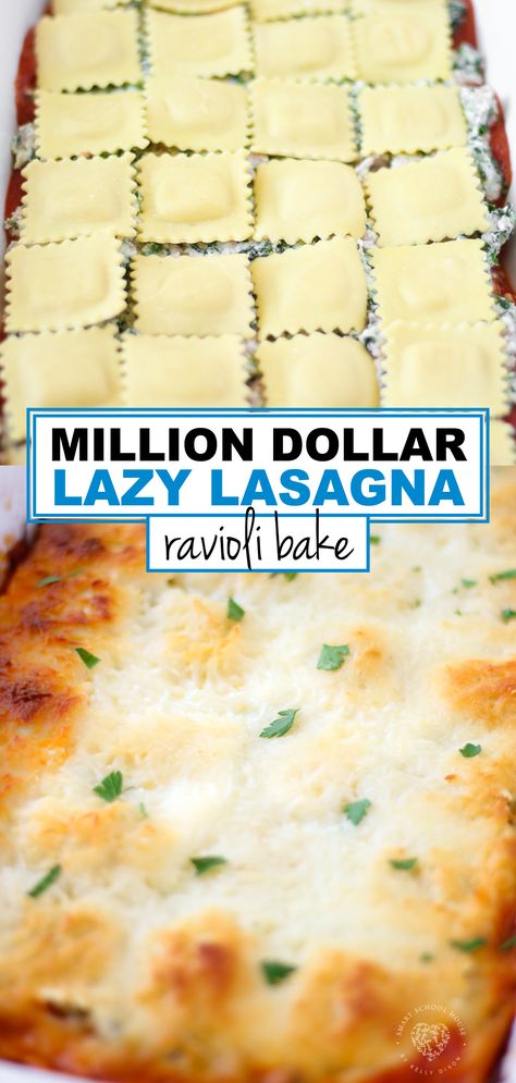 Million Dollar Lasagna, Lazy Lasagna Ravioli, Lasagna Ravioli, Ravioli Lasagne, Lazy Lasagna Recipe, Baked Ravioli Casserole, Lasagna Recipe With Ricotta, Ravioli Casserole, Lazy Lasagna