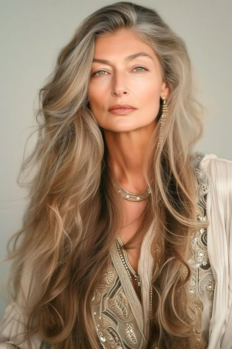 Woman With Long Blonde Hair, Women's Hairstyles, Womens Long Hair, Older Blonde Woman, Long Wavy Blonde Hair, Long Wavy Hairstyles, Long Hair Over 50 Older Women, Long Hair Older Women, Long Hair Highlights