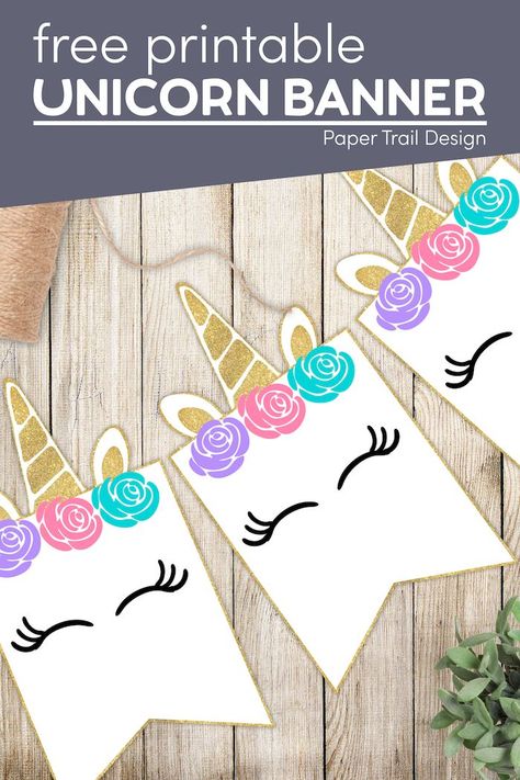 Print these adorable unicorn banner flags and hang them at a unicorn birthday party for some cute and easy unicorn decorations. Unicorn Themed Birthday Party Decorations Diy, Unicorn Party Printables Free, Unicorn Banner Printable, Unicorn Decorations Party, Unicorn Birthday Party Ideas Diy, Rainbow Unicorn Party Decorations, Unicorn Happy Birthday Banner, Unicorn Cricut, Diy Unicorn Birthday Party