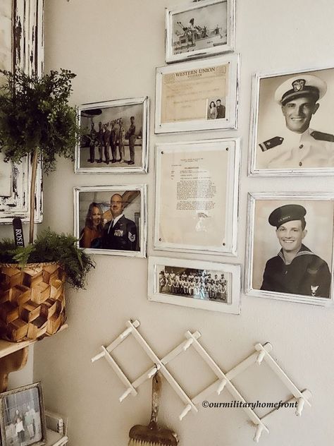 Military Wall Display, Flag Shadow Box Ideas, Military Wall Decor Ideas, Branches Of The Military, Basement Update, Military Home Decor, Memorabilia Display, Disney Room Decor, Military Decor