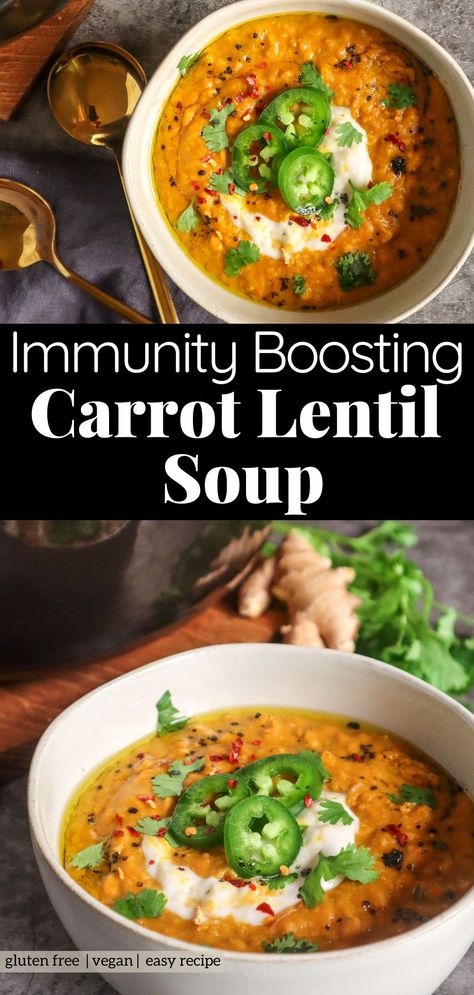 Carrot Lentil Soup, Immunity Soup, Soup For Sick, Carrot And Lentil Soup, Healing Soup, Immunity Boost, Delicious Smoothie Recipes, The Best Soup, Fall Soup