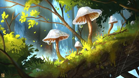 Environment Painting, Forest Illustration, Book Illustration Art, Mushroom Art, Landscape Illustration, 판타지 아트, Environment Concept Art, Nature Illustration, Environmental Art