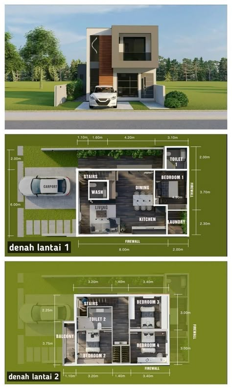 Modern House Floor Plans, 3d Floor Plans, Small House Layout, Duplex House Plans, Two Story House, Building Plans House, House Construction Plan, Modern House Facades, Model House Plan