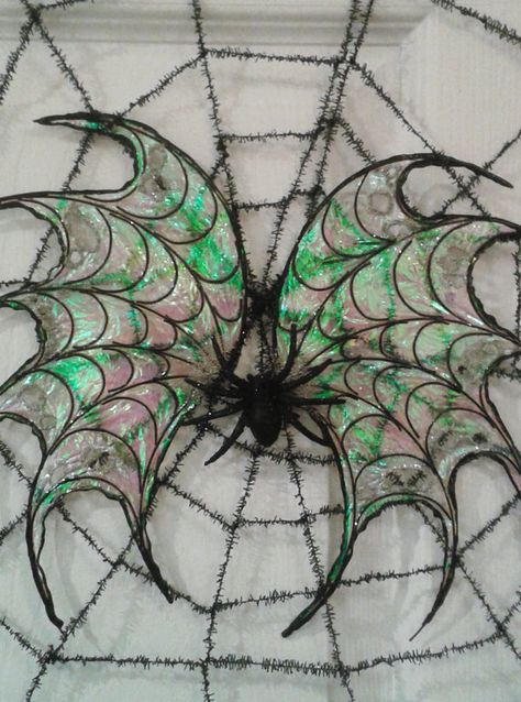 Ooak Fairy Wings, Spider Web Wings for Dolls, Bears, Sculptures, Handmade Spider Web Wings, Ripped Fairy Wings, Spider Fairy Costume, Spider Fairy, Metal Fairy Wings, Evil Fairy Wings, Diy Dark Fairy Wings, Ooak Fairy, Dark Wings