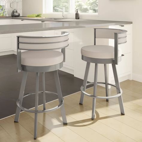 Latitude Run Matthews Bar & Counter Swivel Stool & Reviews | Wayfair Leather Swivel Bar Stools, Metal Counter Stools, Stools For Kitchen Island, Swivel Counter Stools, Swivel Bar Stool, Grey Metal, Modern Stools, Swivel Stool, Metal Bar Stools