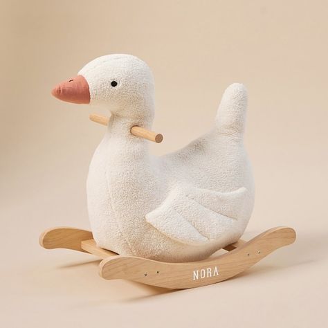 Our down-soft duckling rocker offers them a comfy ride along with huggable plushness, sweet wings and adorable features. It features solid wood handles and precision-shaped runners for smooth, stable and gentle rocking. DETAILS THAT MATTER Duck is made from 100% polyester Sherpa. Eyes and nose are made of 100% polyester thread. Duck bill is made of cotton linen. Filled with 100% polyester fibers. Rockers and handles are made from 100% solid rubber wood. KEY PRODUCT POINTS Pottery Barn Kids exclu Duck Nursery, Nursery Rocker, Goose Nursery, Nursery Room Design, Baby Room Inspiration, Nursery Room Inspiration, Nursery Furniture Sets, Silly Goose, Nursery Inspo