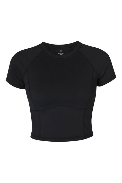 A new, shorter tee for studio workouts. Lightweight fabric is soft, sweat-wicking and 80% recycled. Slim fit in a crop cut with a crew neck and short sleeves. Cropped length sits at the top of your leggings. Logo detailing across the back. Front length: 47cm / 18.5. Machine washable. 80% Recycled polyester, 20% Elastane. T Shirt Frame, My Clothing Style, Sun With Sunglasses, Crop T Shirt, Sweaty Betty, Petite Jeans, Cropped T Shirt, Swimsuit Shops, Swimwear Cover Ups