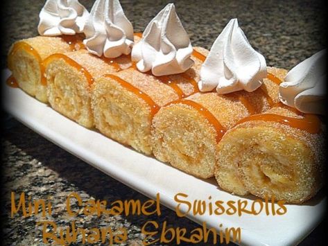 Mini Swiss Rolls, Caramel Swiss Roll, Halaal Recipes, Swiss Roll Cakes, Recipe Categories, Heavenly Desserts, Swiss Rolls, Baking Power, Caramel Treats