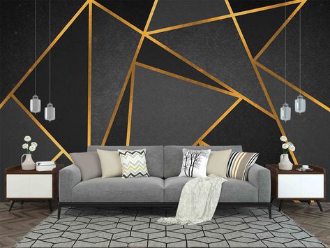 Triangle Design On Wall, Wall Paint Decor Ideas, Triangle Wall Design, Triangle Wall Paint, Paint Decor Ideas, Geometric Wall Paint Patterns, Wall Paint Decor, Abstract Accent Wall, Painters Tape Design Wall