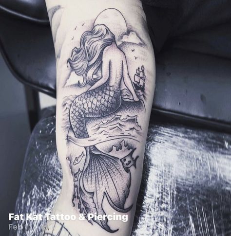 Mermaid Scene Tattoo, Mermaid Ocean Sleeve Tattoo, Mermaid Family Tattoo, Pretty Mermaid Tattoo, Mermaid Tattoo Sleeve Ocean Themes, Mermaid Half Sleeve Tattoo, Moon Mermaid Tattoo, Mermaid Tattoo Ideas For Women, Under The Sea Tattoo Ideas