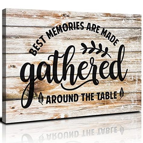 Gather Signs, Rustic Canvas Wall Art, Rustic Farmhouse Kitchen Decor, Quotes Canvas, Gather Sign, Vintage Family, Family Wall Decor, Typography Artwork, Kitchen Decor Wall Art