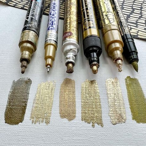 Gold Marker Art, How To Make Gold Paint, Metallic Pen Art, Jane Monteith, Best Art Supplies, Creative Logo Design Art, Gel Pen Art, Metallic Markers, Resin Art Supplies