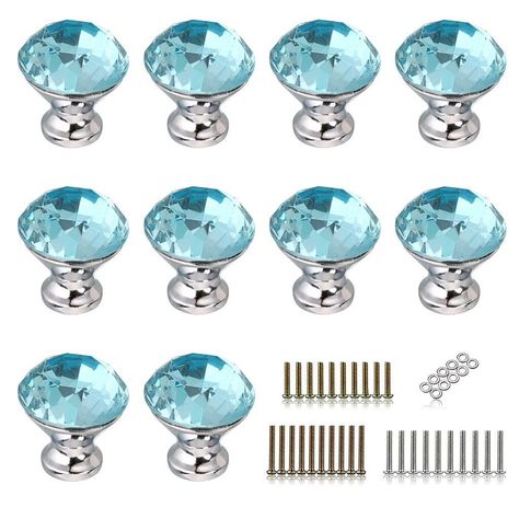 BTSKY 10 Pack 30mm/1.18 inch Drawer Knobs Diamond Shaped Crystal Glass Crystal Cabinet Knobs Crystal Drawer Pull Handles Aqua Blue for Kitchen, Bathroom Cabinet, Dresser and Cupboard Refurbish Your Furnishing - Vibrant and beautiful crystal knobs can give your home a bright visual enjoyment, which is non-fading, great for decorative and shining effect, making your home charming with elegant . Easy Installation- Just install the clear crystal on bathroom vanity and closet doors with screwdriver, tighten the screw to make sure thickness of where you are replacing knob, preventing from scratching. Solid Construction- It’s well designed and decent quality, crystal knobs are constructed with enduring clear crystal and zinc alloy with the silver chrome base. Crystal is glued all the way into the Victorian Home Office, Cabinet Hardware Trends, Fairy Mirror, Kitchen Cabinets Knobs, Vanity Remodel, Bathroom Shower Remodel, Crystal Cabinet Knobs, Victorian Office, Kitchen Cabinets Knobs And Pulls