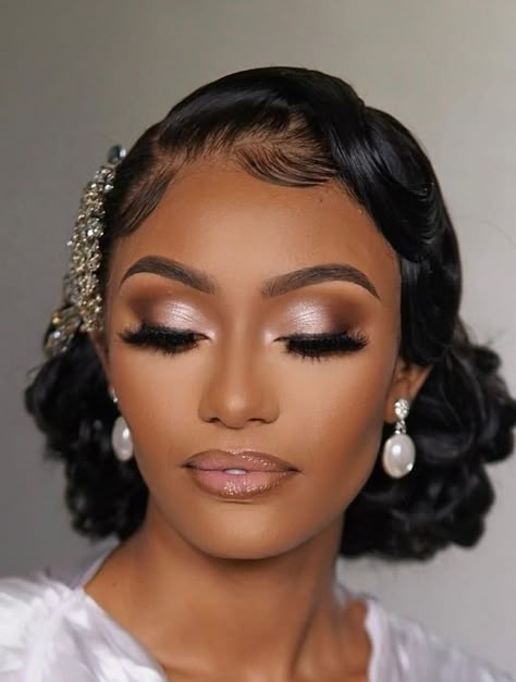 Black Wedding Makeup, Black Bridal Makeup, Bride Hairstyles Updo, Hair Braid Patterns, Black Wedding Hairstyles, Glam Wedding Makeup, Bridal Hair Inspiration, Wedding Hairstyles Bride, Chic Makeup