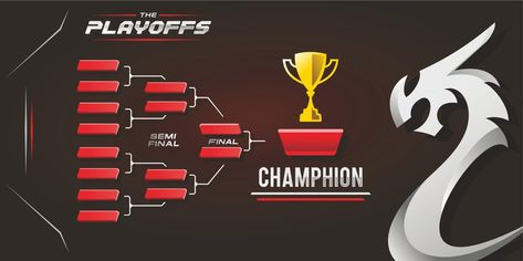 Red and black bracket design with dragon logo. printable sport game tournament championship contest stage, elimination board chart vector with champion trophy prize icon illustration background Sports Fashion Illustration, Stage Layout, Champion Trophy, Elegant Sport, Photo Video App, Printable Sports, Team Schedule, Dragon Logo, Logo Design Tutorial