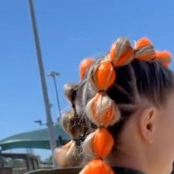 Gabana Dahllia on Instagram: "Bubble Braid bursting!! How to create bubble braids with hair extensions. #bubblebraids #bubblebraid #hairextensions #orangehair #gabby101 #softballgirl #softballhairstyles #softballhair #softballbraids #softballmom #fyp #fypシ #hairideas #hairstyleideas" Bubble Braid With Braiding Hair, Bubble Braids With Colored Extensions, Green Bubble Braids, Bubble Braids With Hair Extensions, Feed In Bubble Braid, Bubble Braids With Fake Hair, Bubble Braid With Color Extensions, Softball Braids With Color Extensions, Bubble Braid With Extensions