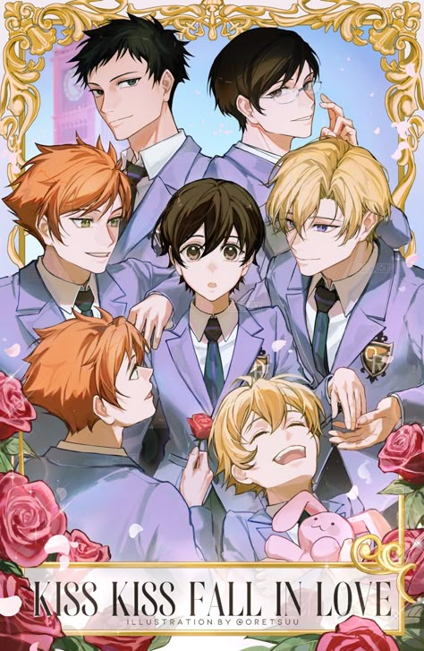 Kiss Kiss Fall In Love, Ouran High School Host Club Funny, Ouran Highschool Host Club, Host Club Anime, Shojo Anime, Ouran Highschool, Ouran Host Club, Club Poster, Ouran High School Host Club