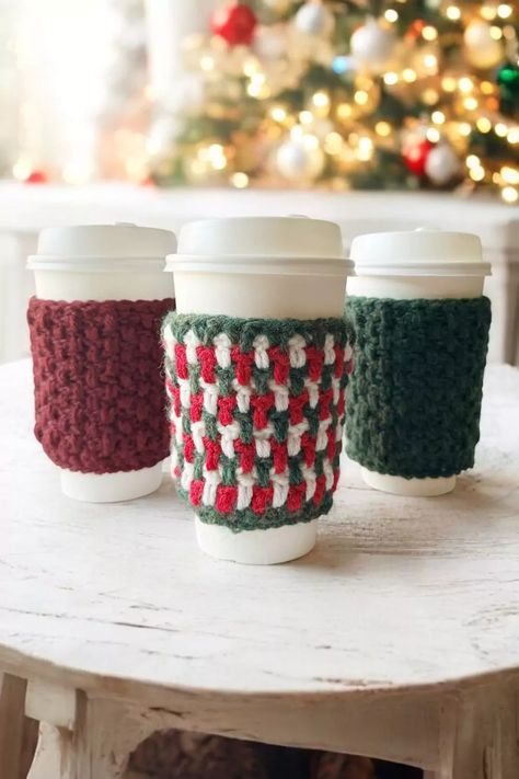 Brighton Cup Cozy - Free Crochet Pattern & Video - Pretty Darn Adorable How To Crochet A Cup Cozy, Christmas Cup Cozy Crochet, Crochet Cup Sleeve Free Pattern, Crochet Christmas Cup Cozy, Crochet Cozy Free Pattern, Mug Cozy Crochet Pattern Free, Crochet Cup Cozy Free Pattern, Crochet Christmas Cozy, Crochet Cozies