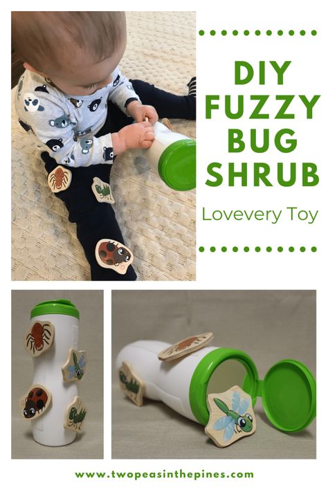 DIY Fuzzy Bug Shrub - Two Peas In The Pines Diy Lovevery Toys, Lovevery Diy, Diy Toddler Toy, Velcro Activities, Childcare Resources, Auntie Ideas, Infant Toddler Classroom, Diy Toddler Toys, Diy Montessori Toys