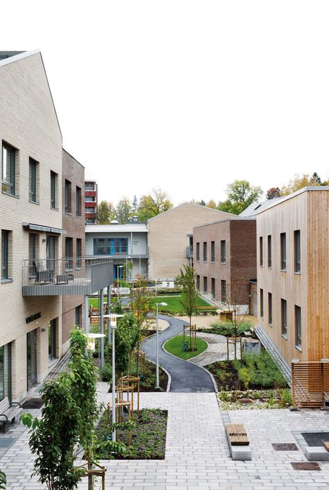 Gallery of Carpe Diem Dementia Village / Nordic Office of Architecture - 12 Urban Village Concept, Urban Village Architecture, Senior Housing Architecture, Village Architecture, Modern Village, Nordic Office, Masterplan Architecture, Village Center, Nordic Architecture