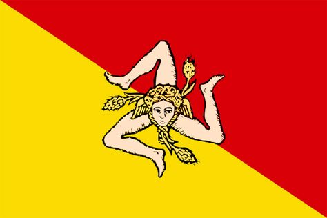 What do Medusa, heads of wheat and human legs all have in common? Surely not more than this one thing: they all appear on the flag of Sicily, one of the strangest flags in the world.       (adsbygoogle = window.adsbygoogle || []).push({}); Sicily Italy, Ipad Sleeve, Outdoor Flags, Travel Articles, Ancient Symbols, My Heritage, Palermo, Coat Of Arms, Sicily