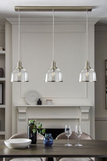 Brushed Chrome Gloucester 3 Light Pendant Ceiling Light Pendant Lighting Over Dining Table, Modern Kitchen Ceiling, Extension Kitchen, Lights Over Dining Table, Lights Over Island, Kitchen Ceiling Design, 2022 Kitchen, Lights Over Kitchen Island, Breakfast Bar Lighting