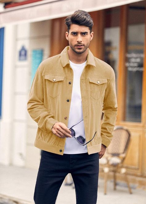 This corduroy jacket is very stylish. The pockets are good and feels like a good three season jacket. #men #corduroy #trucker #jacket Corduroy Jacket Outfit Men, Smart Casual Denim, Corduroy Jacket Outfit, Corduroy Trucker Jacket, Mens Corduroy, Brown Corduroy Jacket, Fall Winter Coat, Party 2023, White Tshirt Men