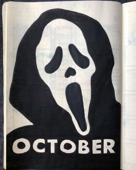 I don’t know about you guys but my favorite month of the entire year is October because of Halloween and Halloween only. I love horror movies! Bullet Journal October, Habit Tracker Bullet Journal, Bullet Journal Spread, I Don T Know, Scream, Horror Films, Cover Pages, Horror Movies, Book Journal