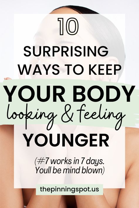 In this post, you'll learn 10 surprising ways to keep your body looking and feeling younger by slowing down the ageing process . They're the secrets to looking and feeling younger inside that all older women who look young use! So if you're wondering What does it really take to feel younger? This post has 10 surprising tips to maintain your youthfulness and vitality. It is the key to unlocking a youthful appearance and mindset as well as revitalising  your body and maintaining a youthful glow! Anti Aging Body Care, Dna Repair, Anti Aging Supplements, Daily Energy, Younger Skin, Feel Younger, Aging Process, Youthful Skin, Years Younger