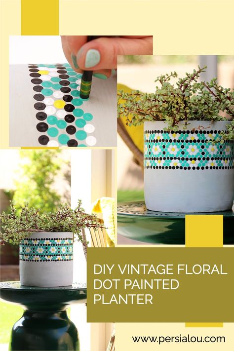 Learn how to make your own vintage inspired floral dot painted planter! This project is so easy to make - really! Painted Planter, Plant Diy, Project Steps, The Dot, Diy Plants, Fun Diy Crafts, Diy Vintage, Top Pins, Fun Diy