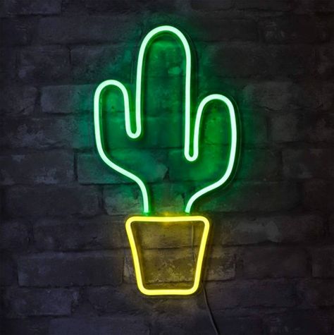 Neon Silhouette, Neon Lights Party, Cactus Lamp, Neon Cactus, Cactus Light, Yellow Planter, Neon Lights Bedroom, Neon Light Art, Xmas Outfit