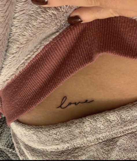 Mini Love Tattoo, Small Tattoo On Hip, Tattoo On Hip, Love Tattoo, Mini Love, Hip Tattoo, Feminine Tattoos, Small Tattoo, Piercing Tattoo