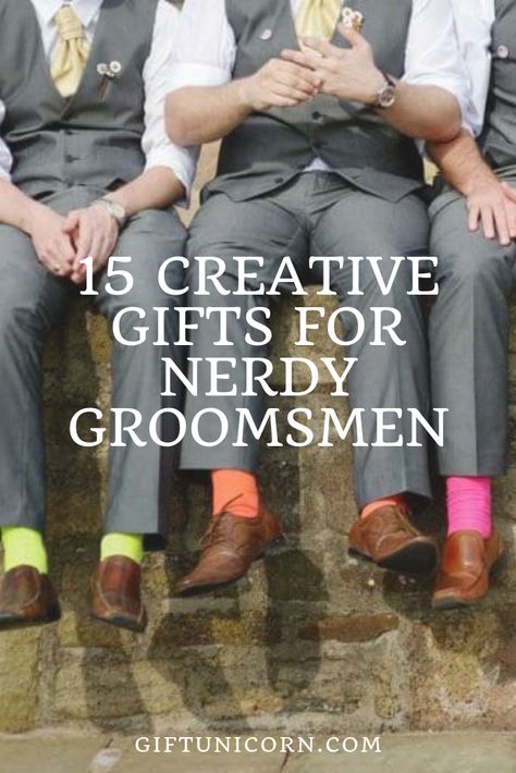 You’re getting married – congratulations! You’ve selected a group of men to stand by your side on this important day so now it’s time to buy some groomsmen gifts. If you and your groomsmen are proud nerds, shopping for the perfect groomsmen gifts is easy. Check out these nerdy gift ideas. #nerds #nerdygifts #nerdygiftideas #groomsman #wedding Nerd Themed Wedding, Nerdy Groomsmen Gifts, Men Present Ideas, Mens Bday Gifts, Diy Groomsmen Gifts, Bridesmaid Flask, Nerdy Guys, Diy Gifts For Men, Nerdy Gifts