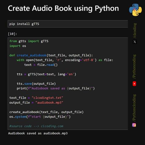 Create Audio Book using Python Go Programming Language, Programming Motivation, Coding Wallpaper, C Programming Learning, Coding Notes, Python Programming Books, Programming Learning, Programming Books, Python Coding