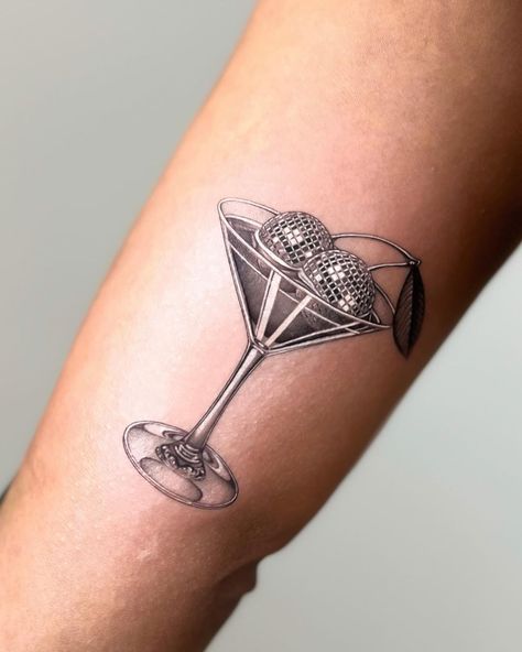 ✨🪩🍸🍒✨ Made @thesecretdoornyc #fineline #finelinesingleneedle #finelinetattoos #finelinetattoo #chrome #chrometattoos #chrometattoo… | Instagram Cherry Disco Ball Tattoo, Chrome Tattoo Designs, Martini Glass Tattoo, Disco Tattoo, Martini Tattoo, Chrome Tattoo, Disco Ball Tattoo, Dumbest Tattoos, Half Sleeve Tattoos Sketches